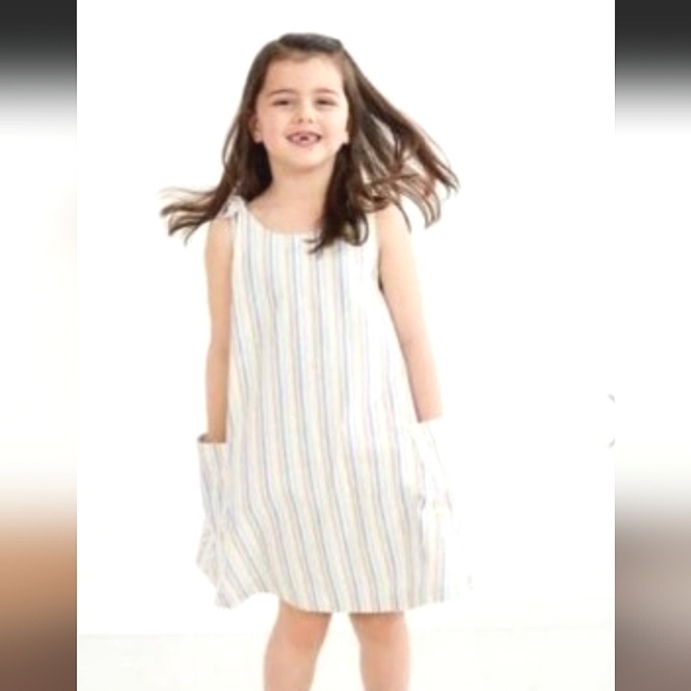 Hanna Andersson Sz 5 Dress Sundress Trapeze Swing Rainbow Stripes EUC
